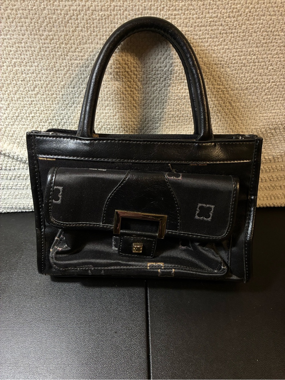 Liz Claiborne Black Top-Handle Satchel with Front Buckle Detail